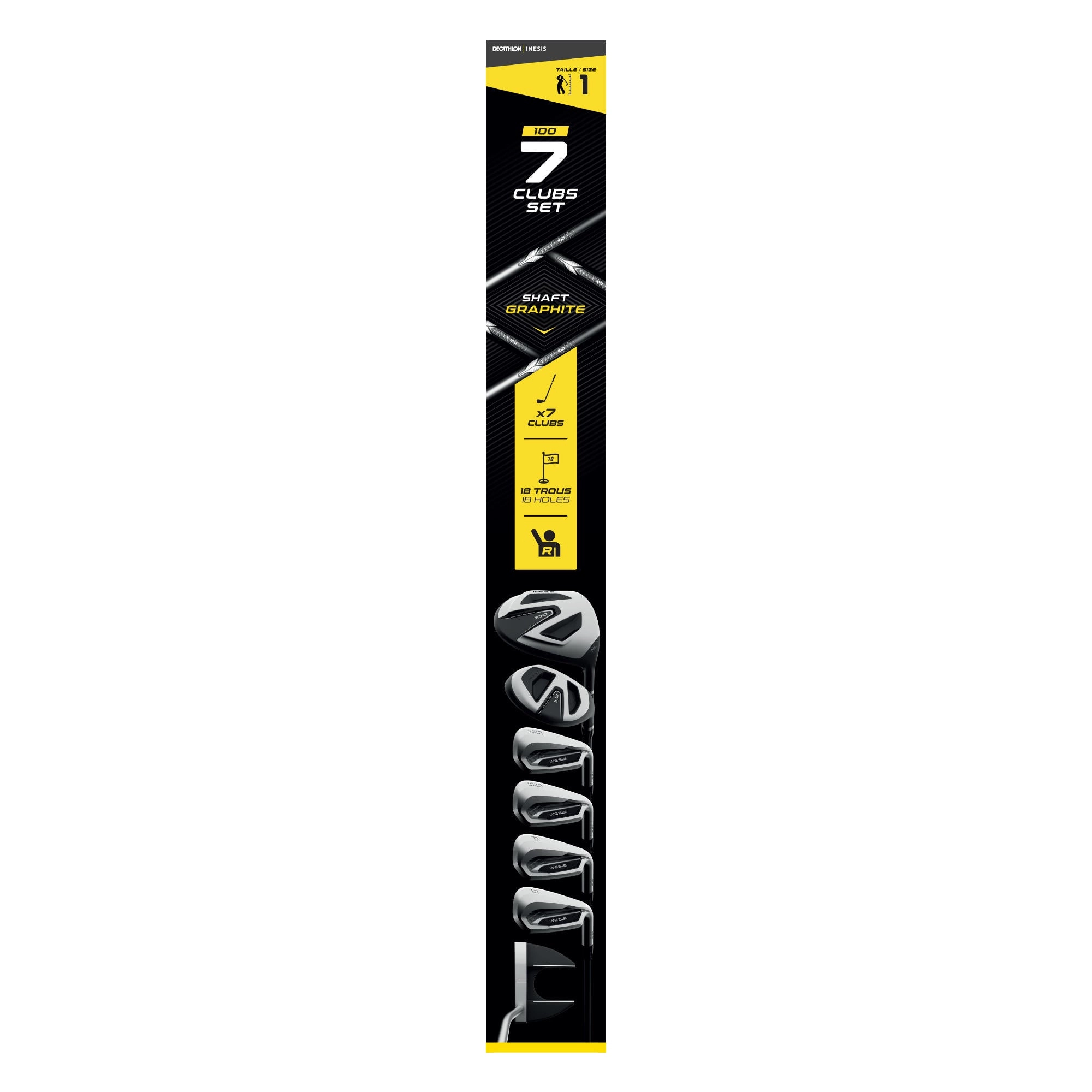 ADULT GOLF KIT 7 CLUBS RIGHT HANDED GRAPHITE - INESIS 100