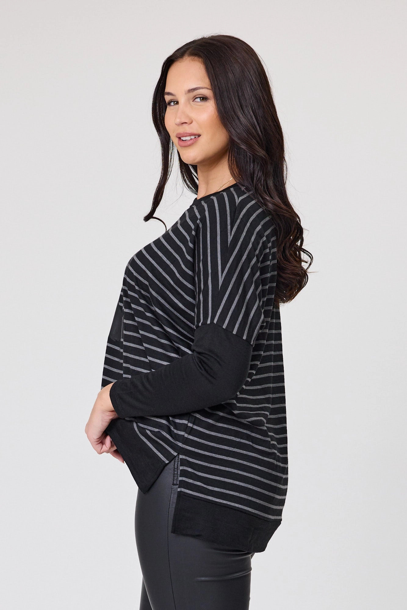 Alpine by Shine On Brunswick Striped Merino Top Black Grey