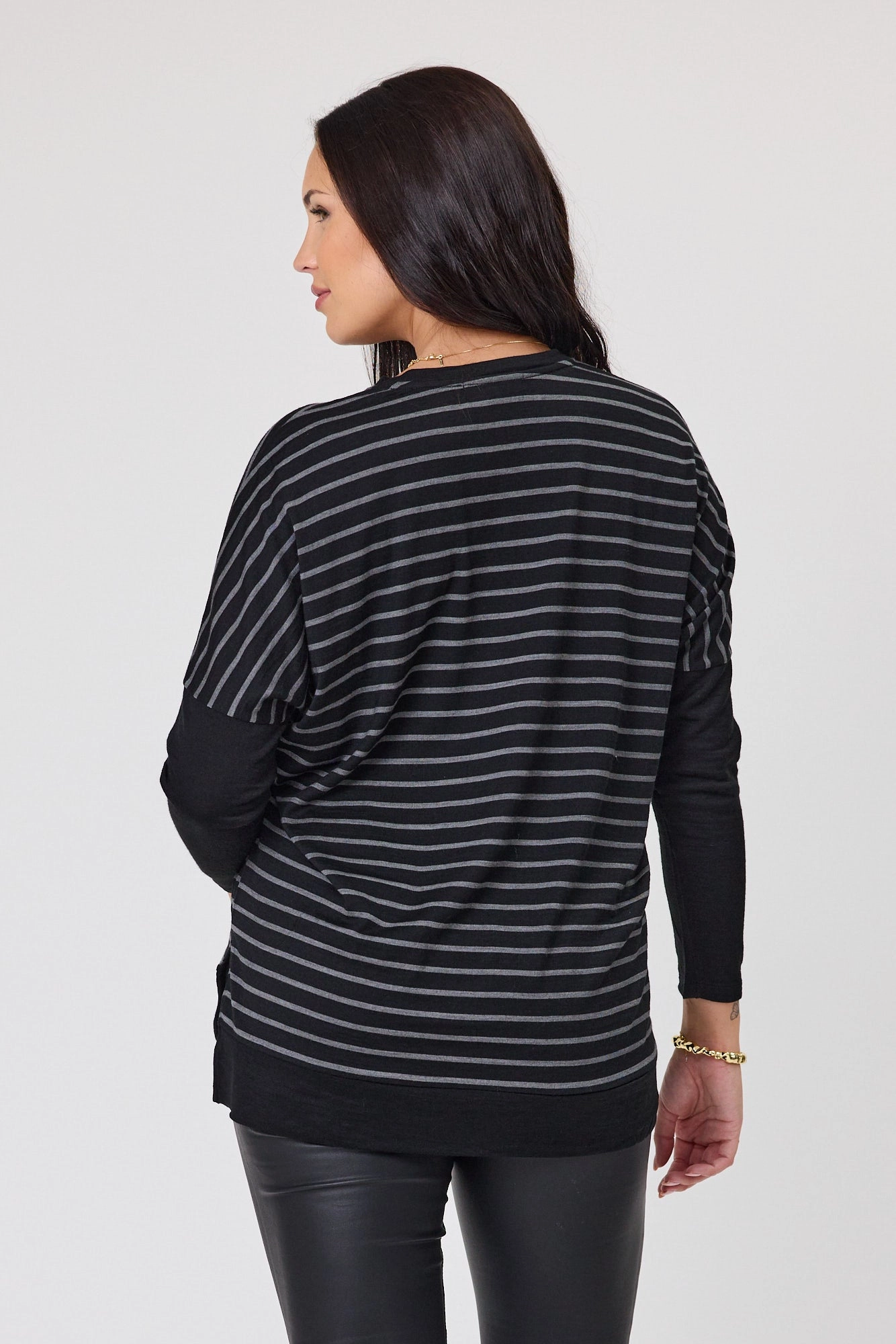 Alpine by Shine On Brunswick Striped Merino Top Black Grey