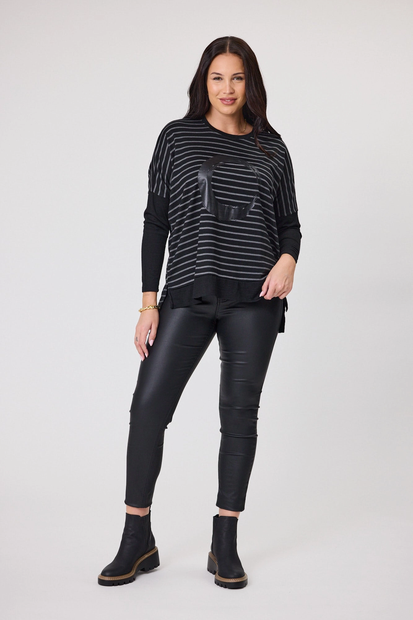 Alpine by Shine On Brunswick Striped Merino Top Black Grey