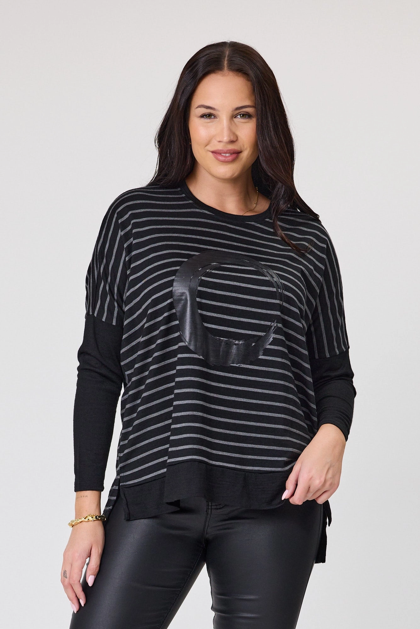 Alpine by Shine On Brunswick Striped Merino Top Black Grey