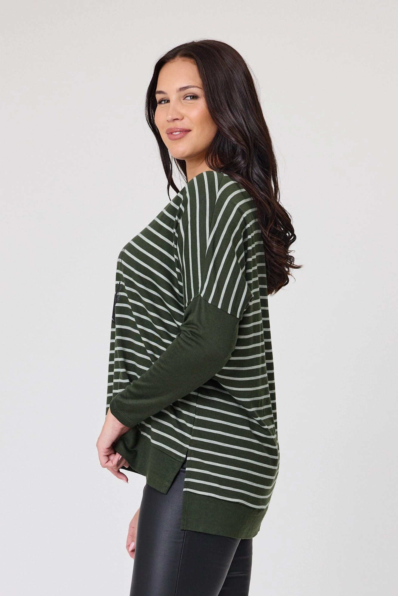 Alpine by Shine On Brunswick Striped Merino Top Olive Grey
