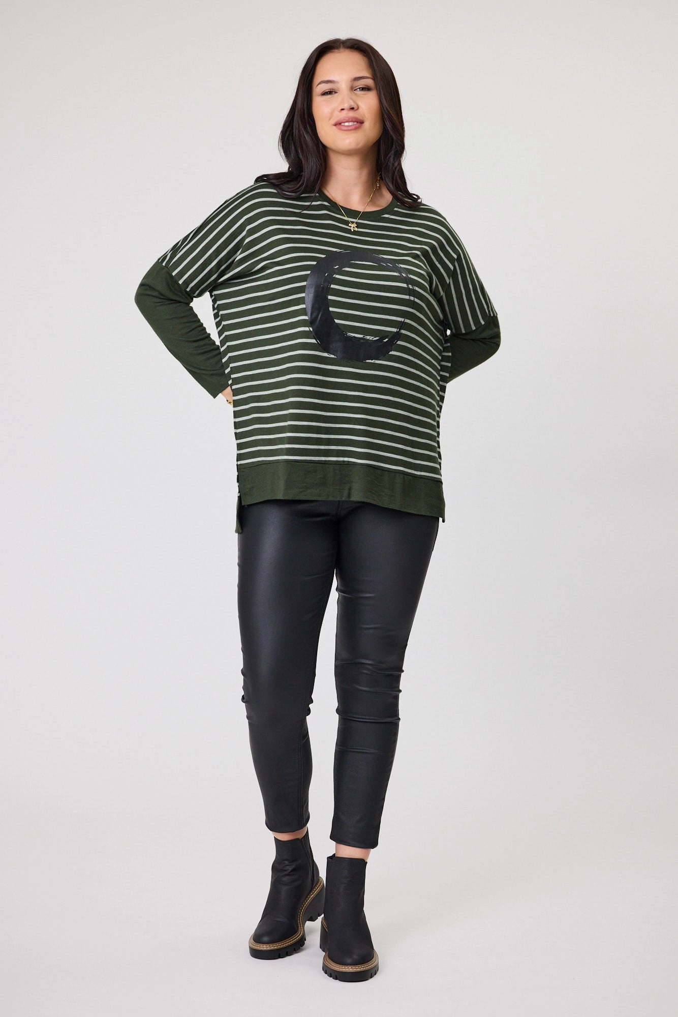 Alpine by Shine On Brunswick Striped Merino Top Olive Grey