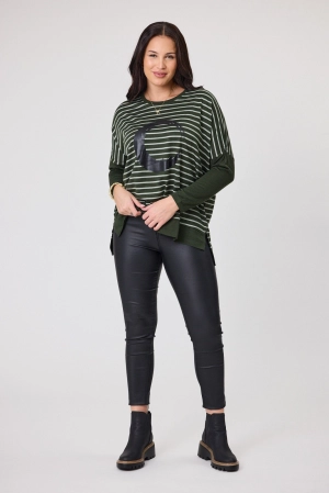 Alpine by Shine On Brunswick Striped Merino Top Olive Grey