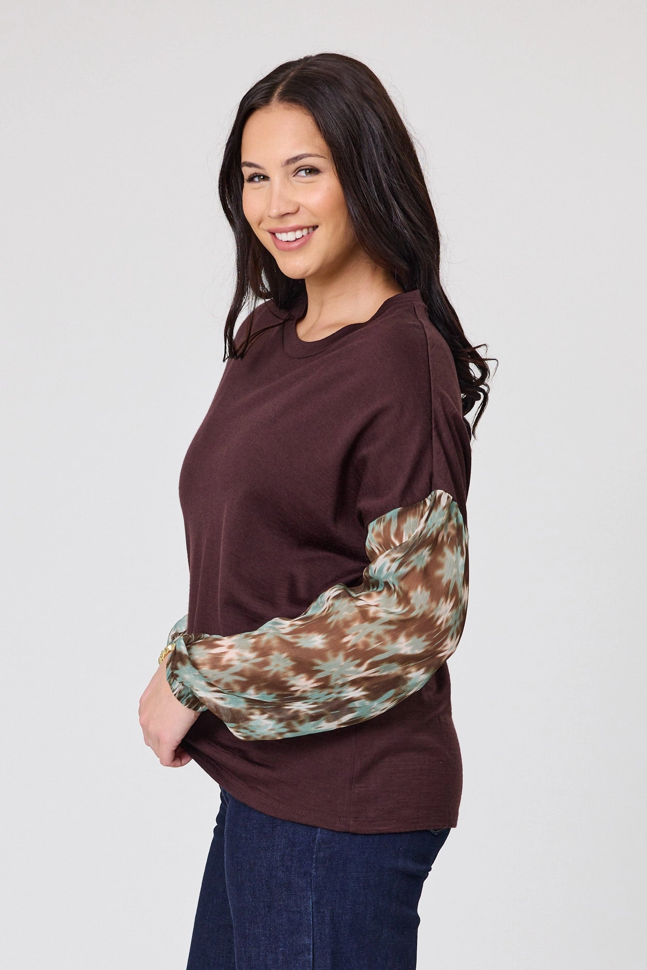 Alpine by Shine On Lourdes Chiffon Sleeve Top Chocolate