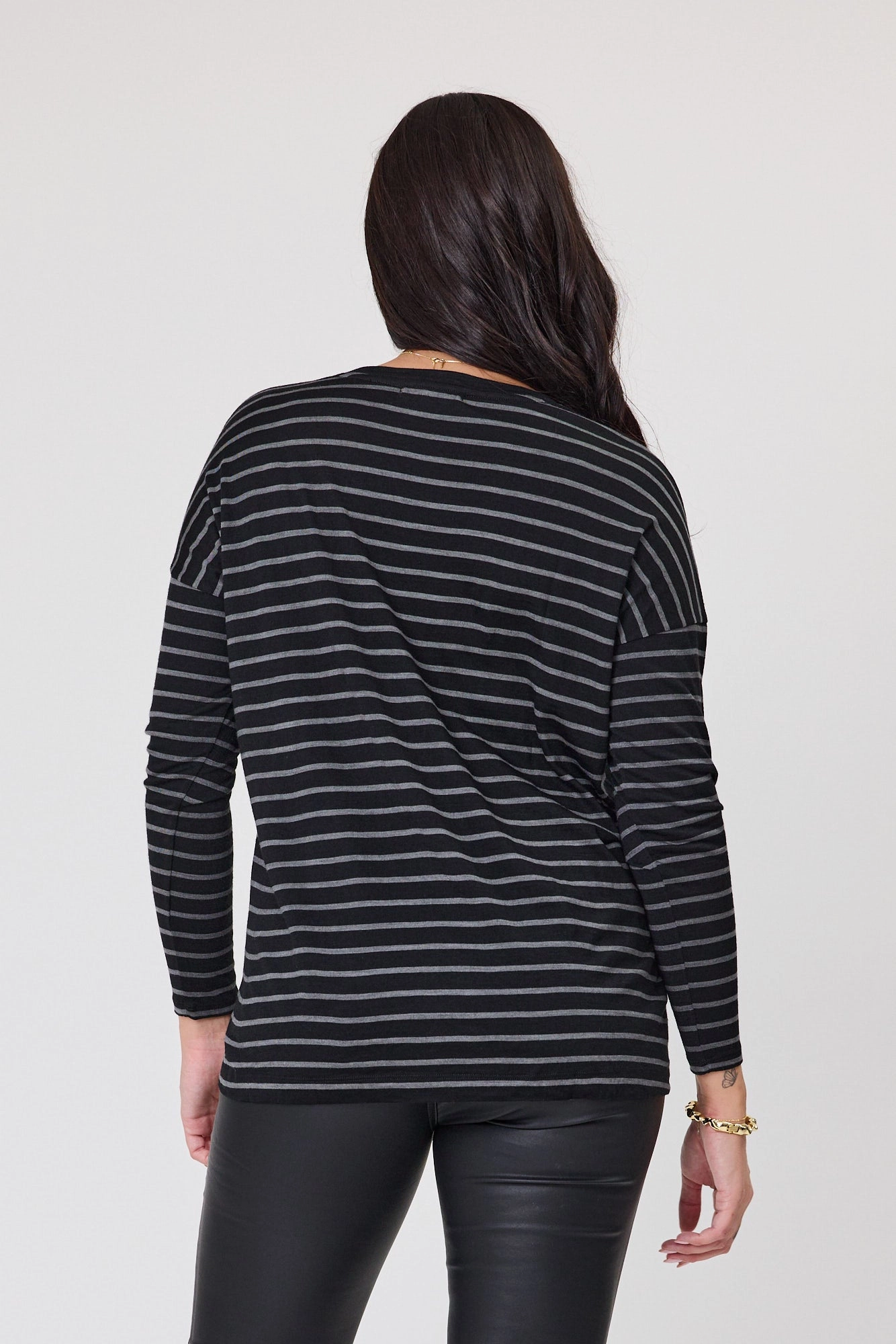 Alpine by Shine On Serena Top Black with Black Grey Stripe