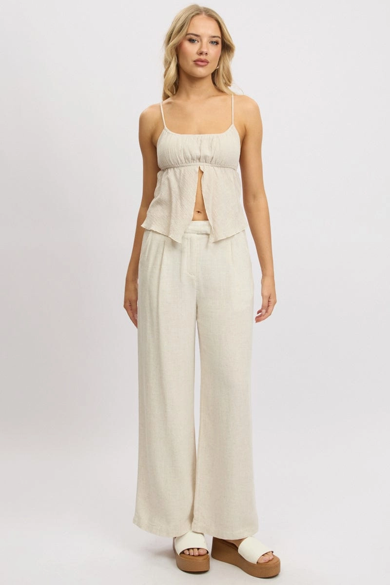 Beige Cami Top Open Front Textured