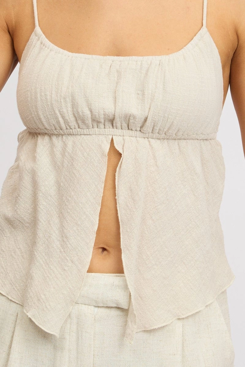 Beige Cami Top Open Front Textured