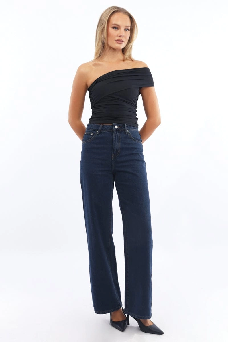 Black Asymmetrical Off Shoulder Top
