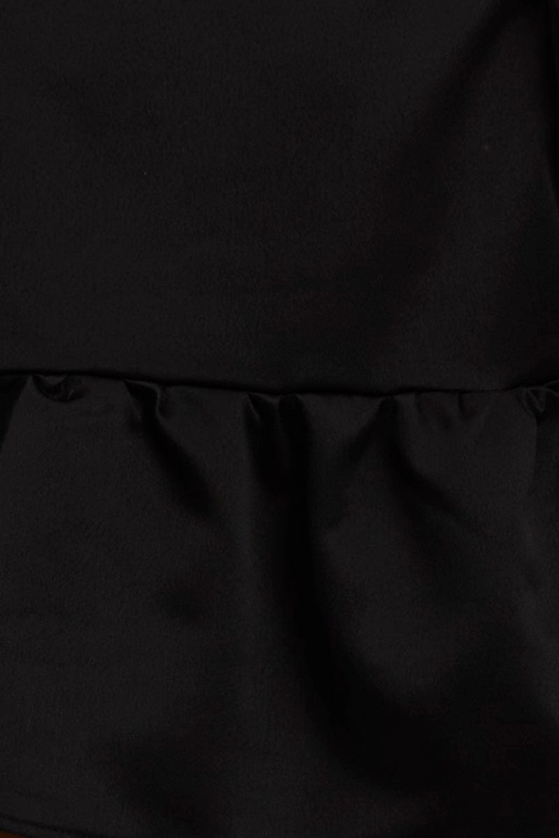 Black Babydoll Top Short Sleeve Collared Satin