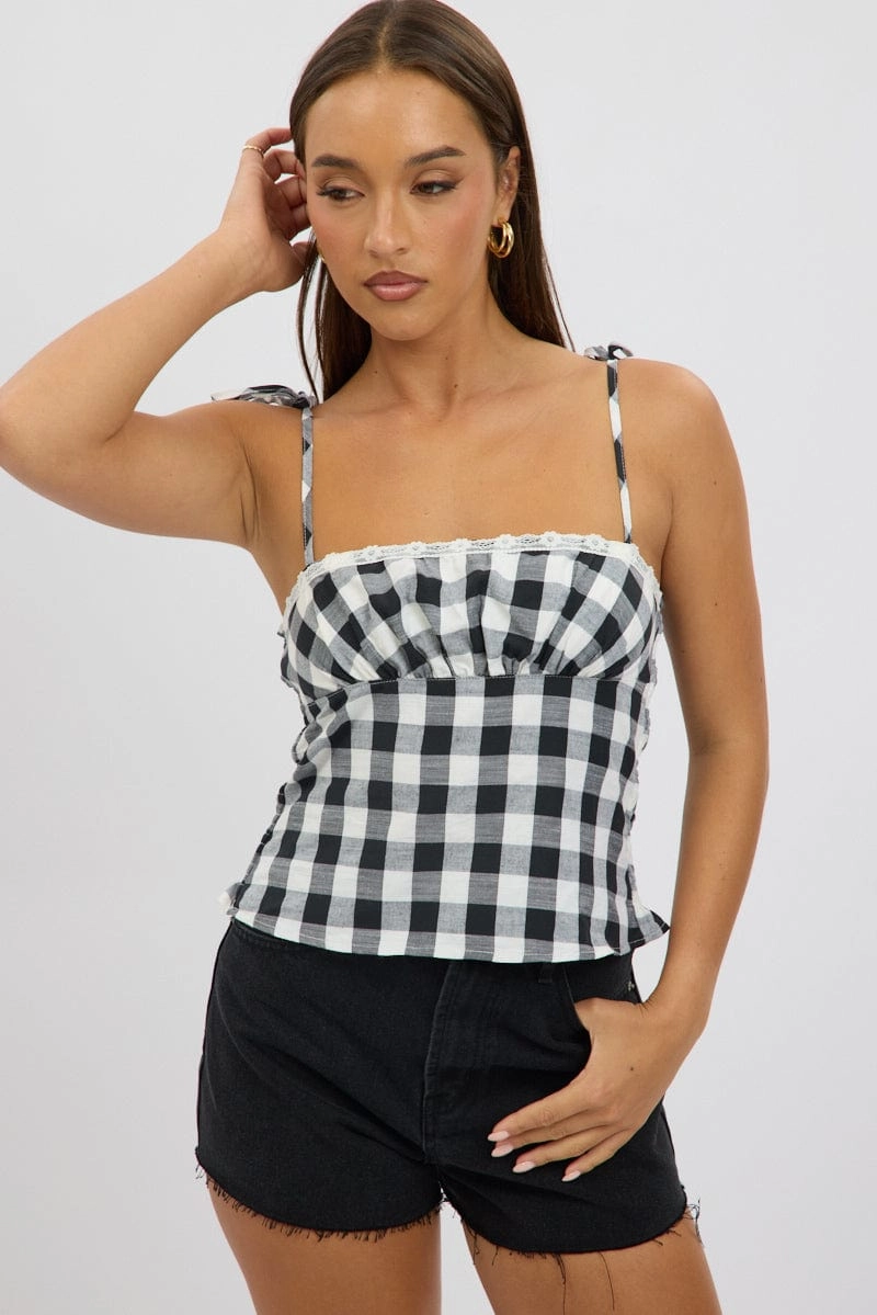 Black Check Cami Top Rosette