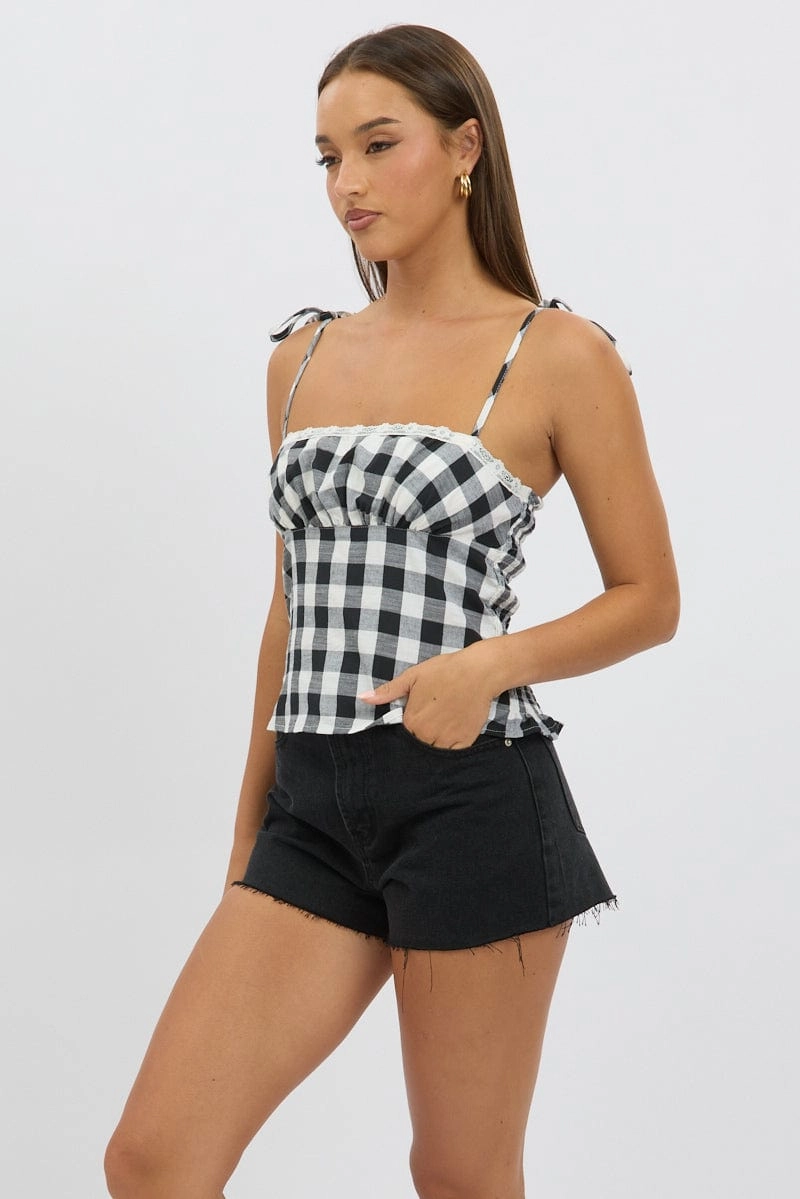Black Check Cami Top Rosette