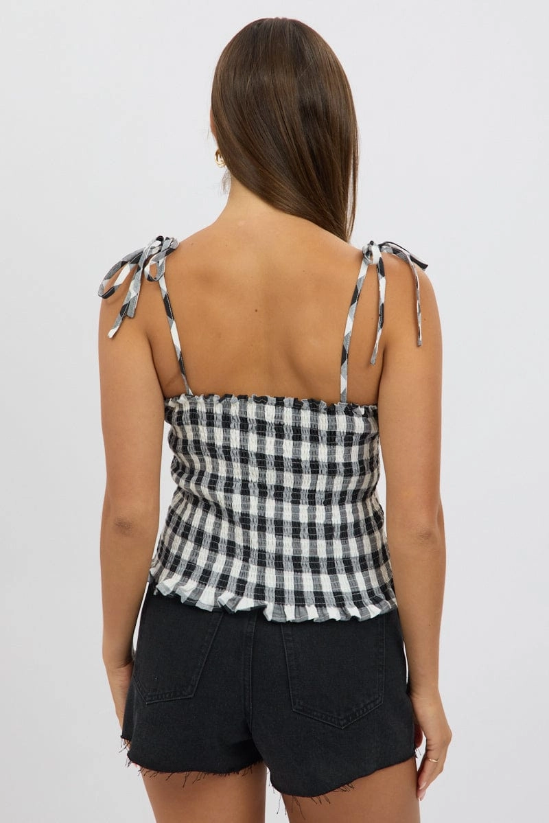Black Check Cami Top Rosette