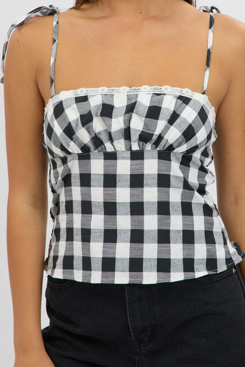 Black Check Cami Top Rosette