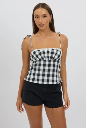Black Check Cami Top Rosette