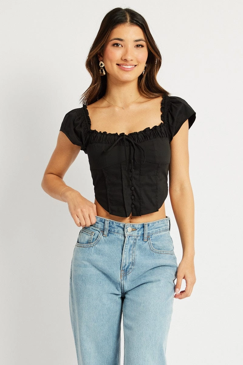 Black Corset Top Short Sleeve
