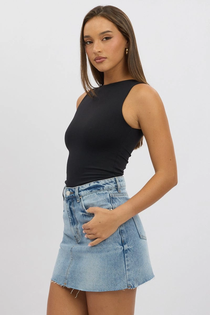 Black Tank Top Sleeveles Boat Neck Supersoft