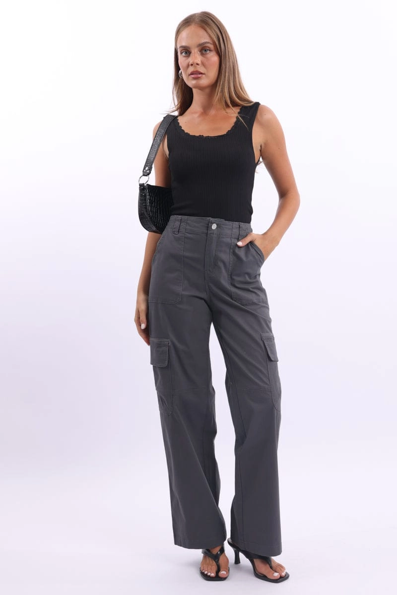Black Tank Top Sleeveless Lace Trim