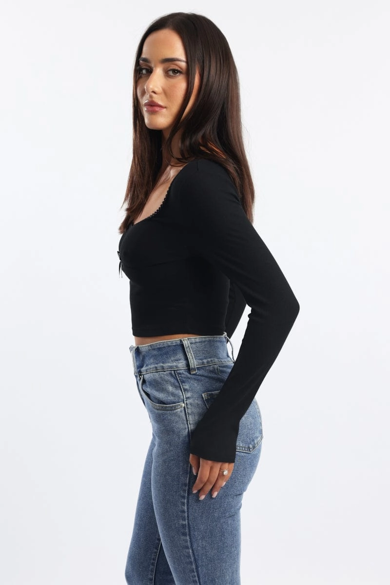 Black Top Short Sleeve Scoop Neck Long Sleeve