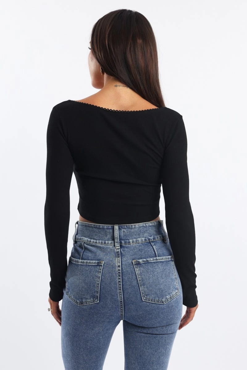 Black Top Short Sleeve Scoop Neck Long Sleeve