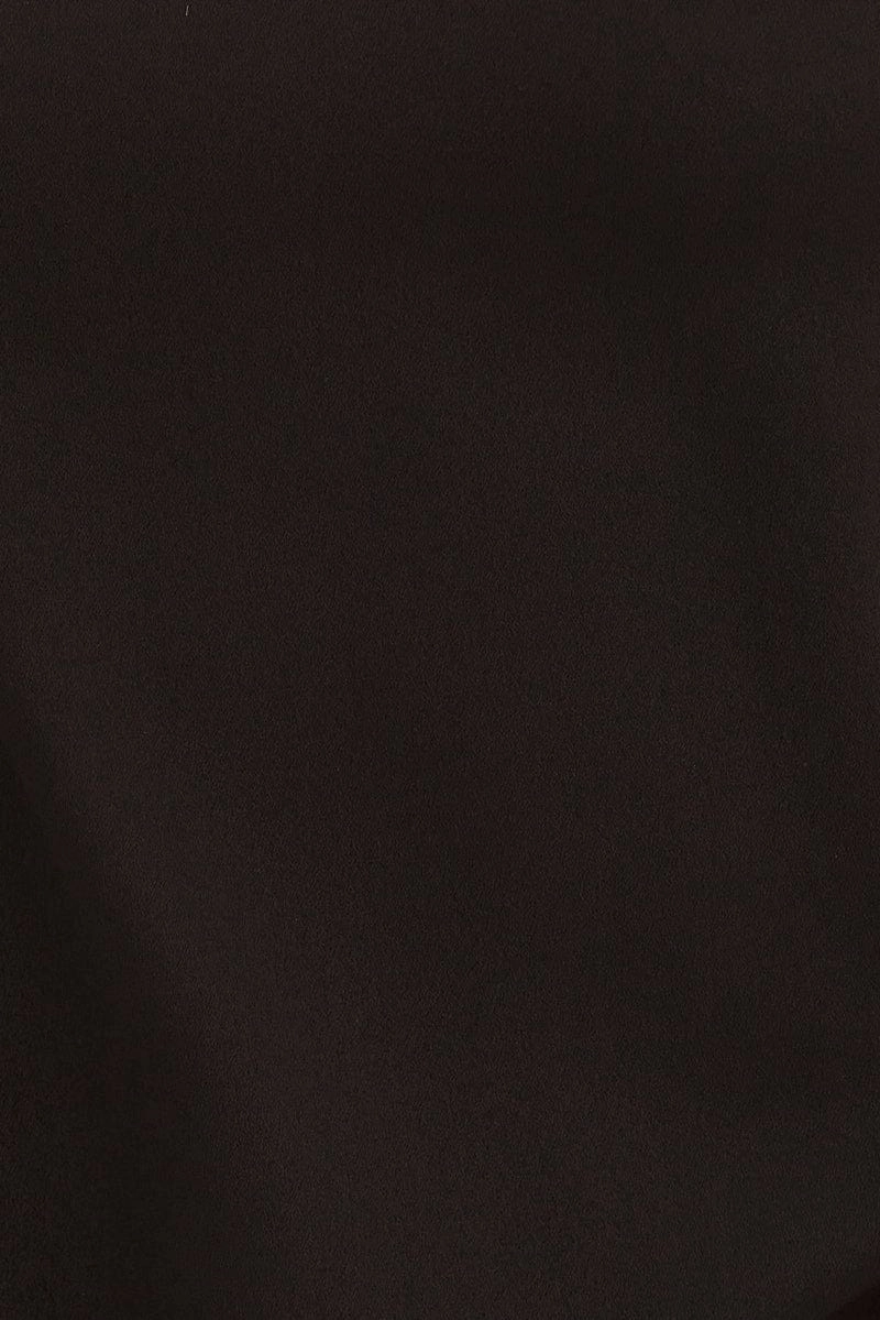 Black Top V Neck Short Sleeve Shirring Cuff