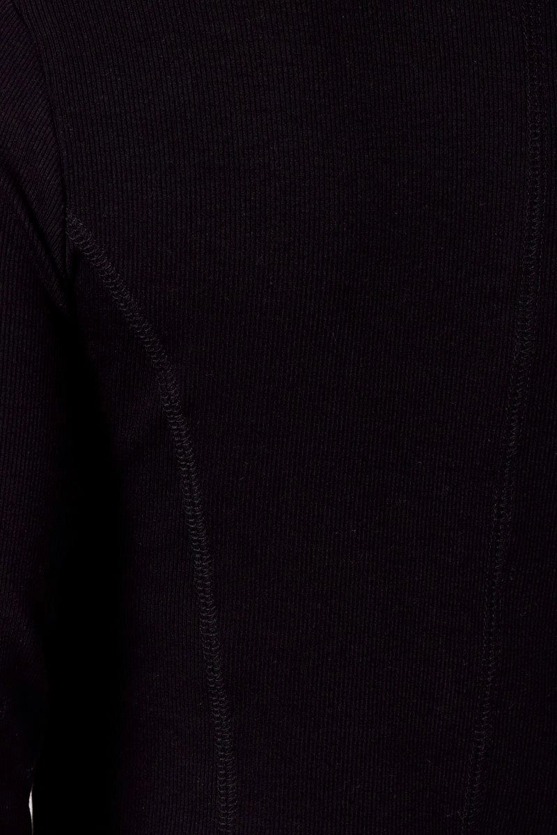 Black V Neck Top Long Sleeve Button Front