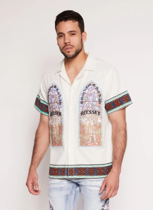 Blessed Stain Glass Graphic Patch Button Front Shirt