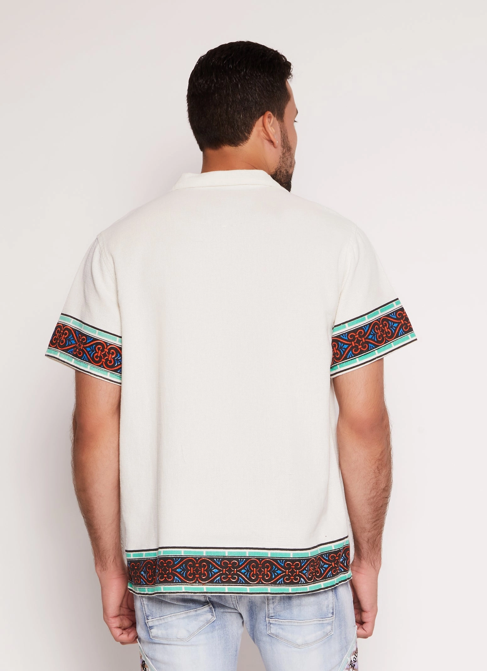Blessed Stain Glass Graphic Patch Button Front Shirt