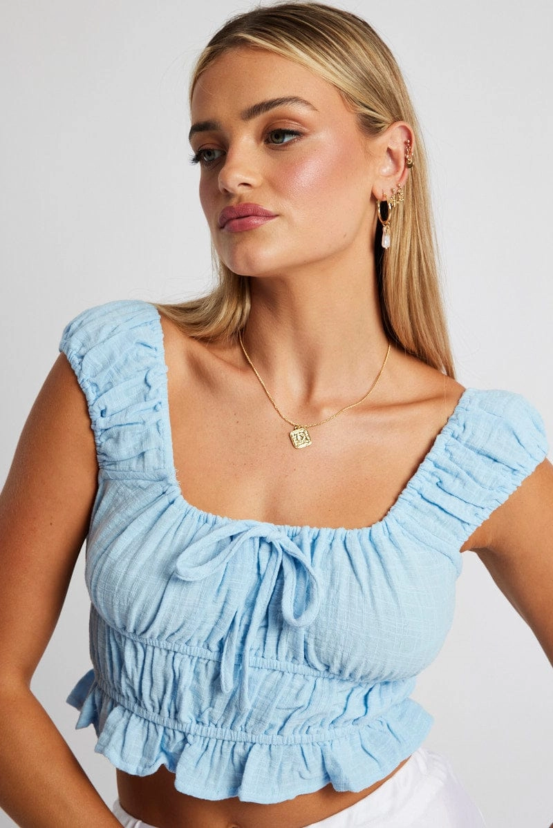 Blue Crop Top Short Sleeve