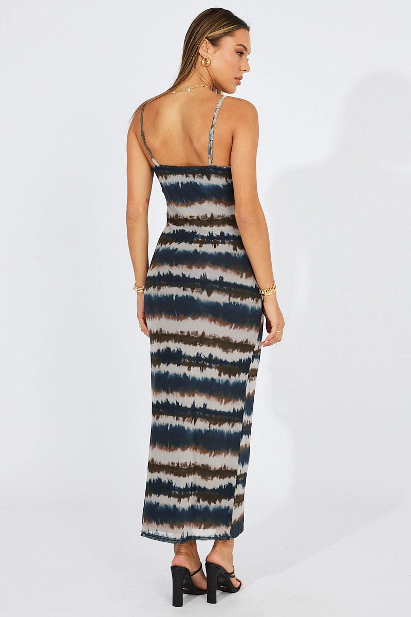 Brown Abstract Bodycon Maxi Dress Mesh