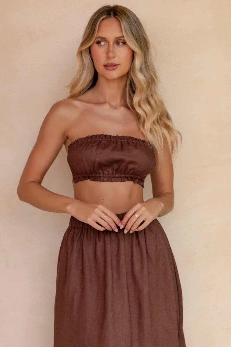 Brown Boobtube Sleeveless Crop
