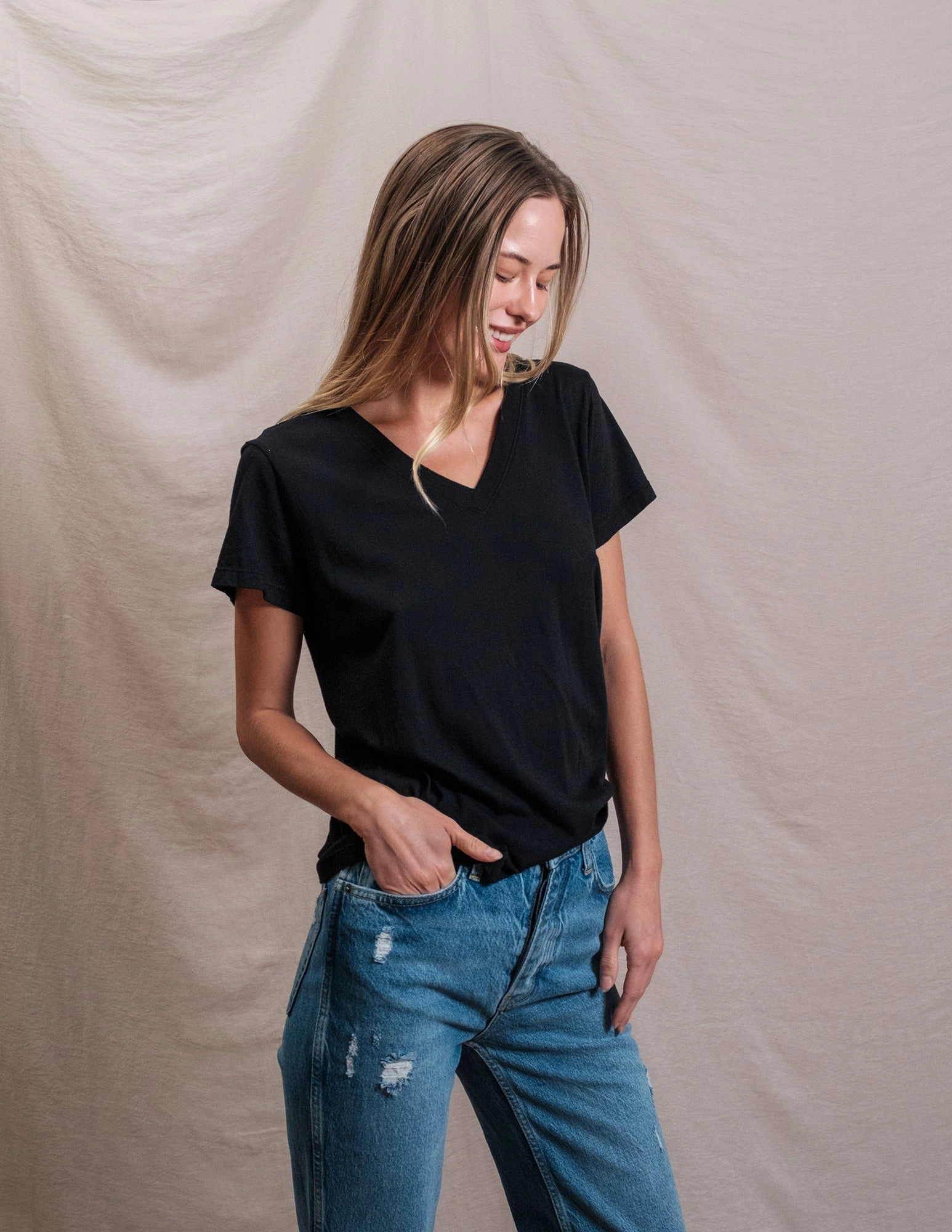 Butter Soft V-Neck in Black