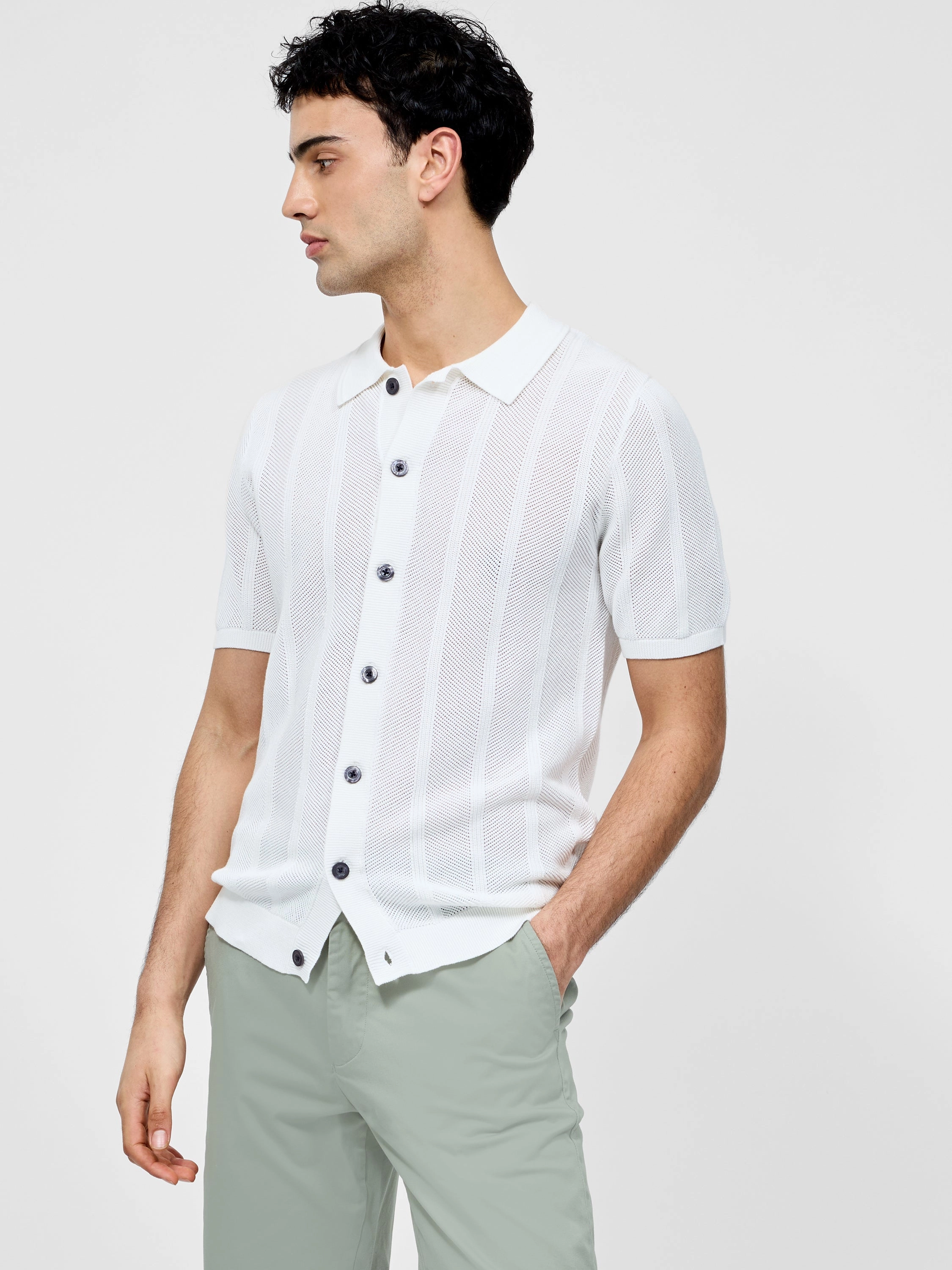 Button Down Bias Textured Short Sleeve Shirt