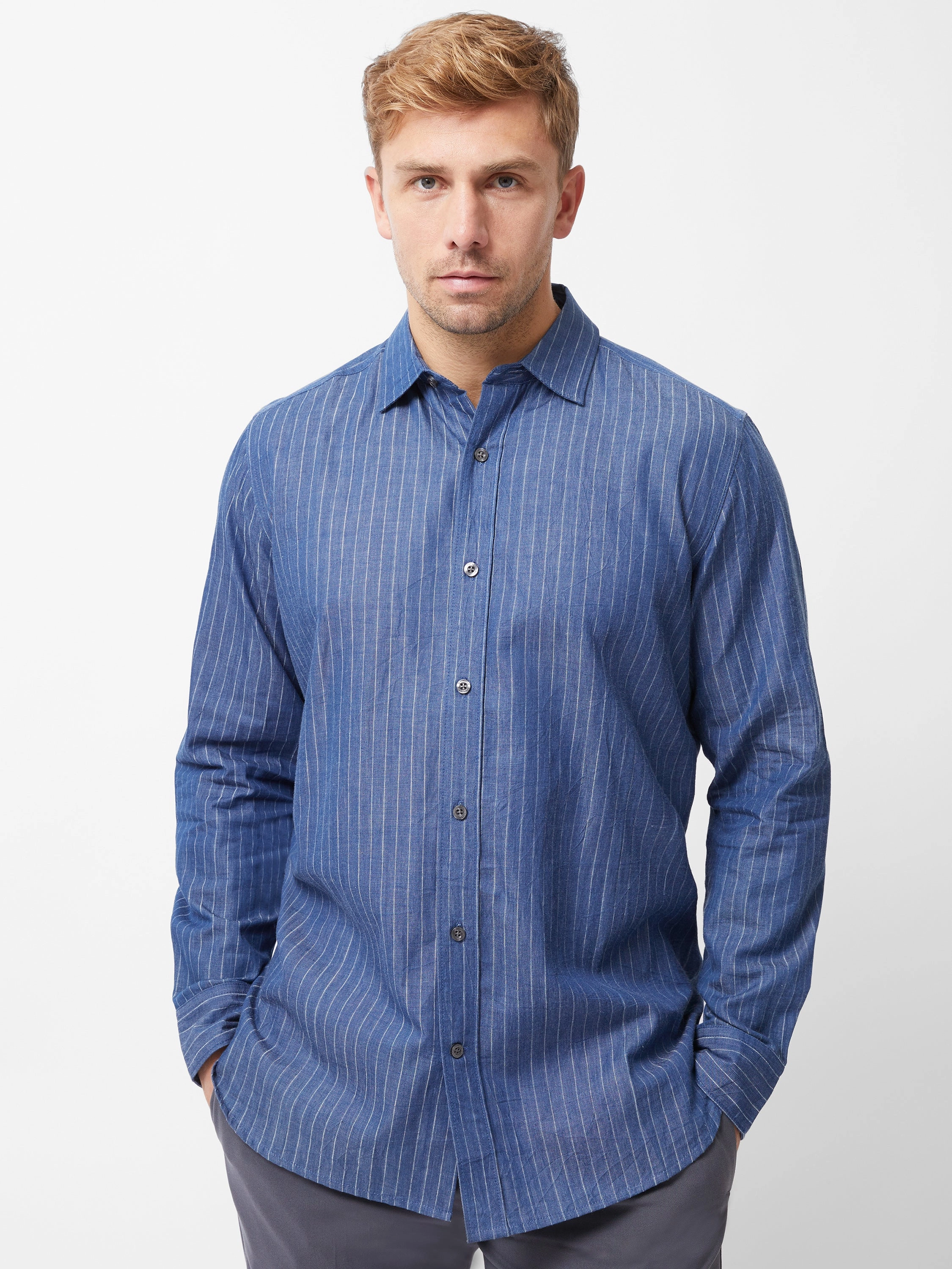 Chambray Stripe Long Sleeve Shirt