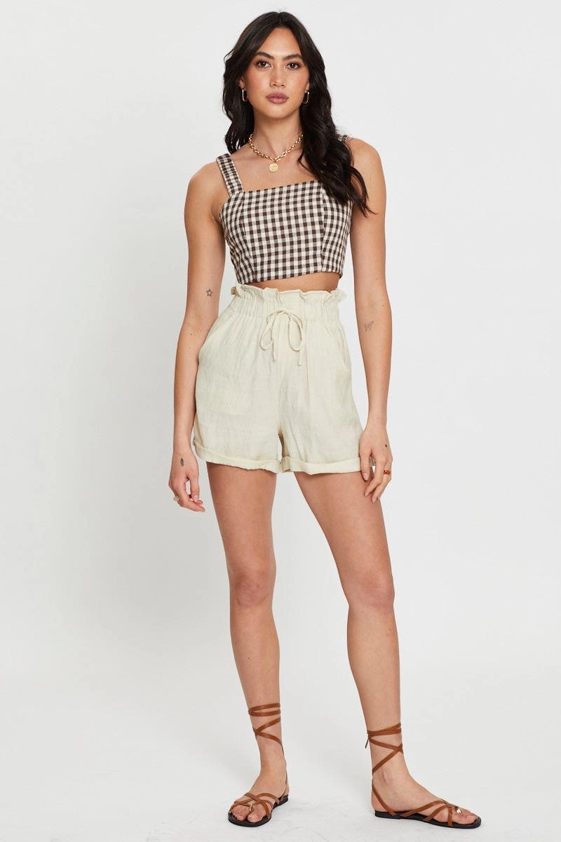 Check Crop Top Sleeveless Square Neck