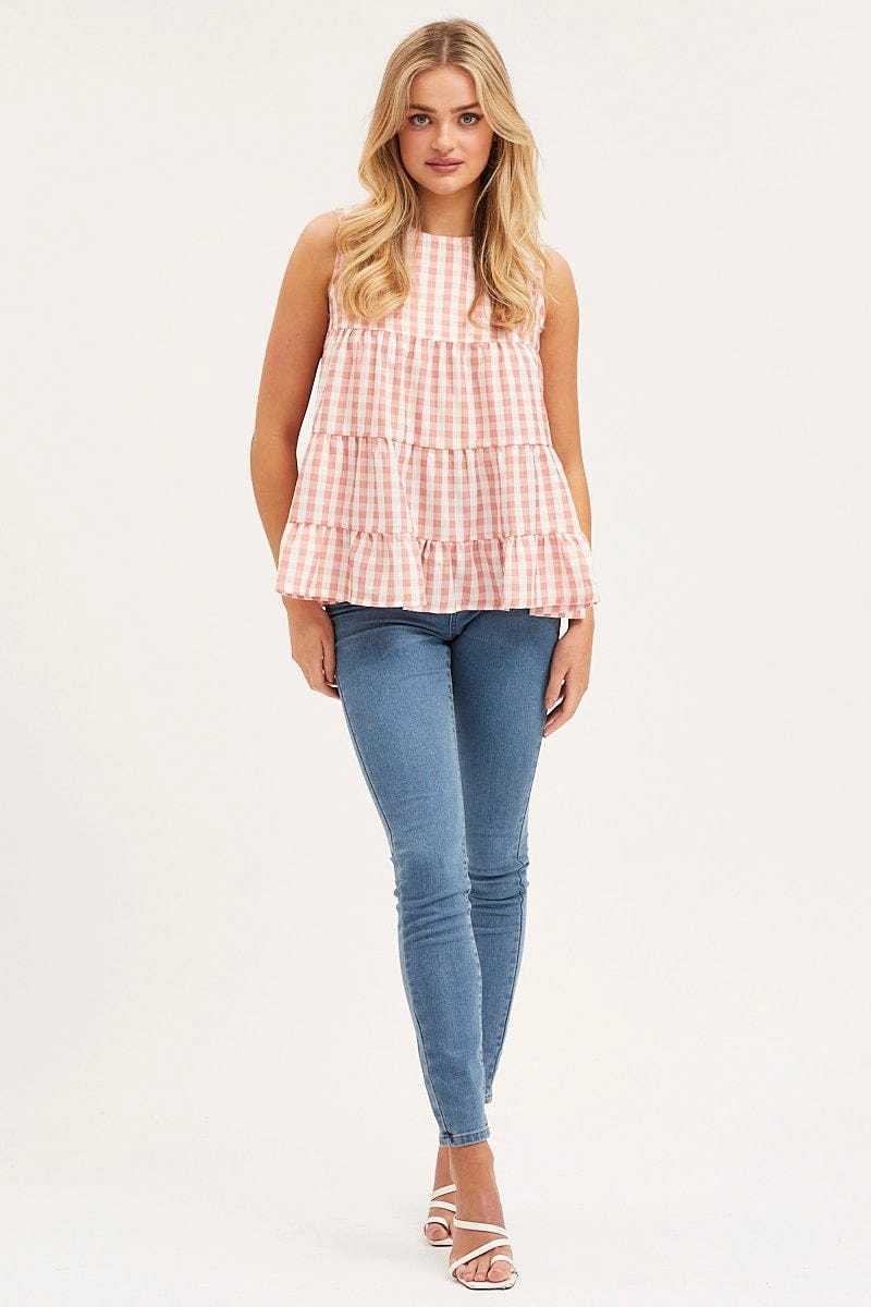 Check Tiered Top Sleeveless