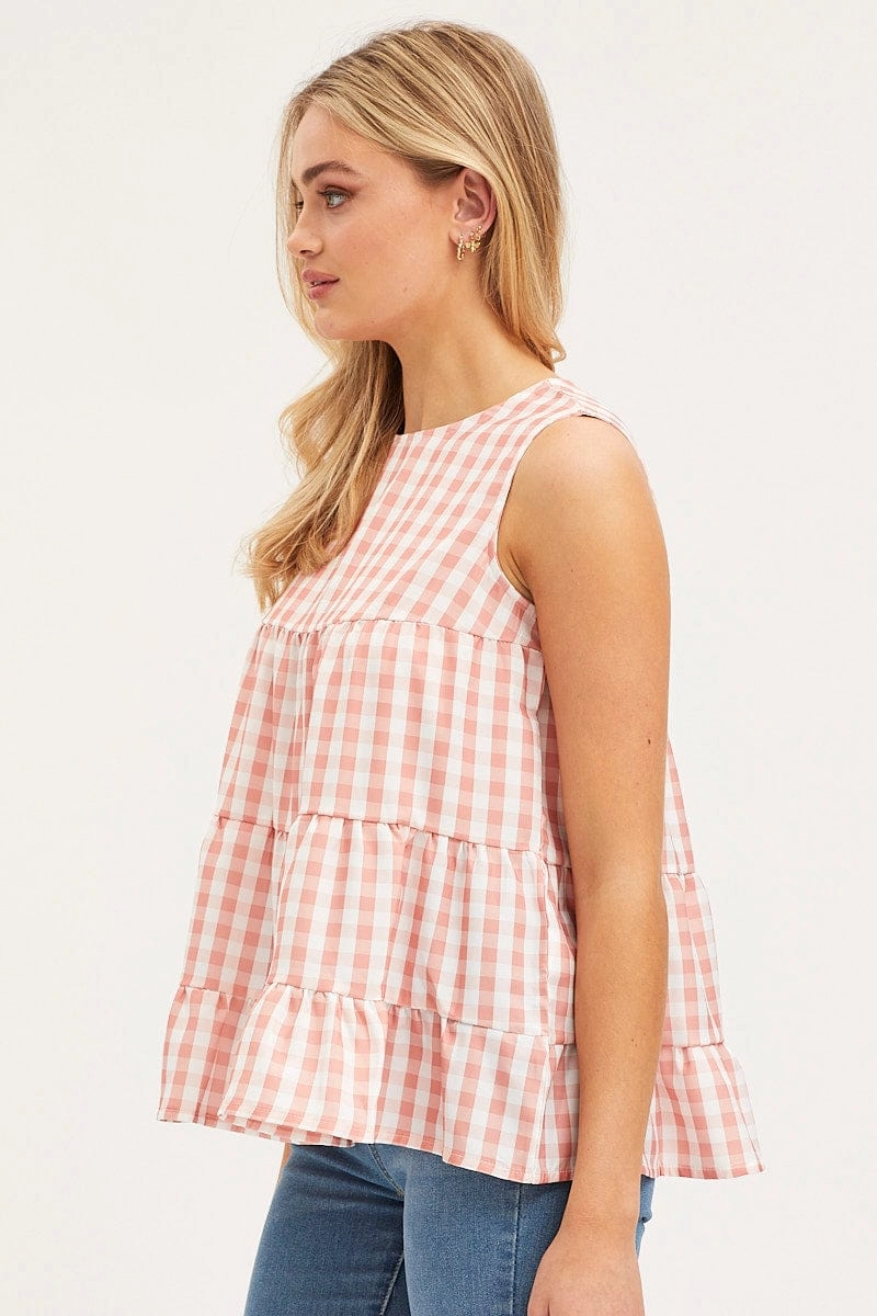 Check Tiered Top Sleeveless