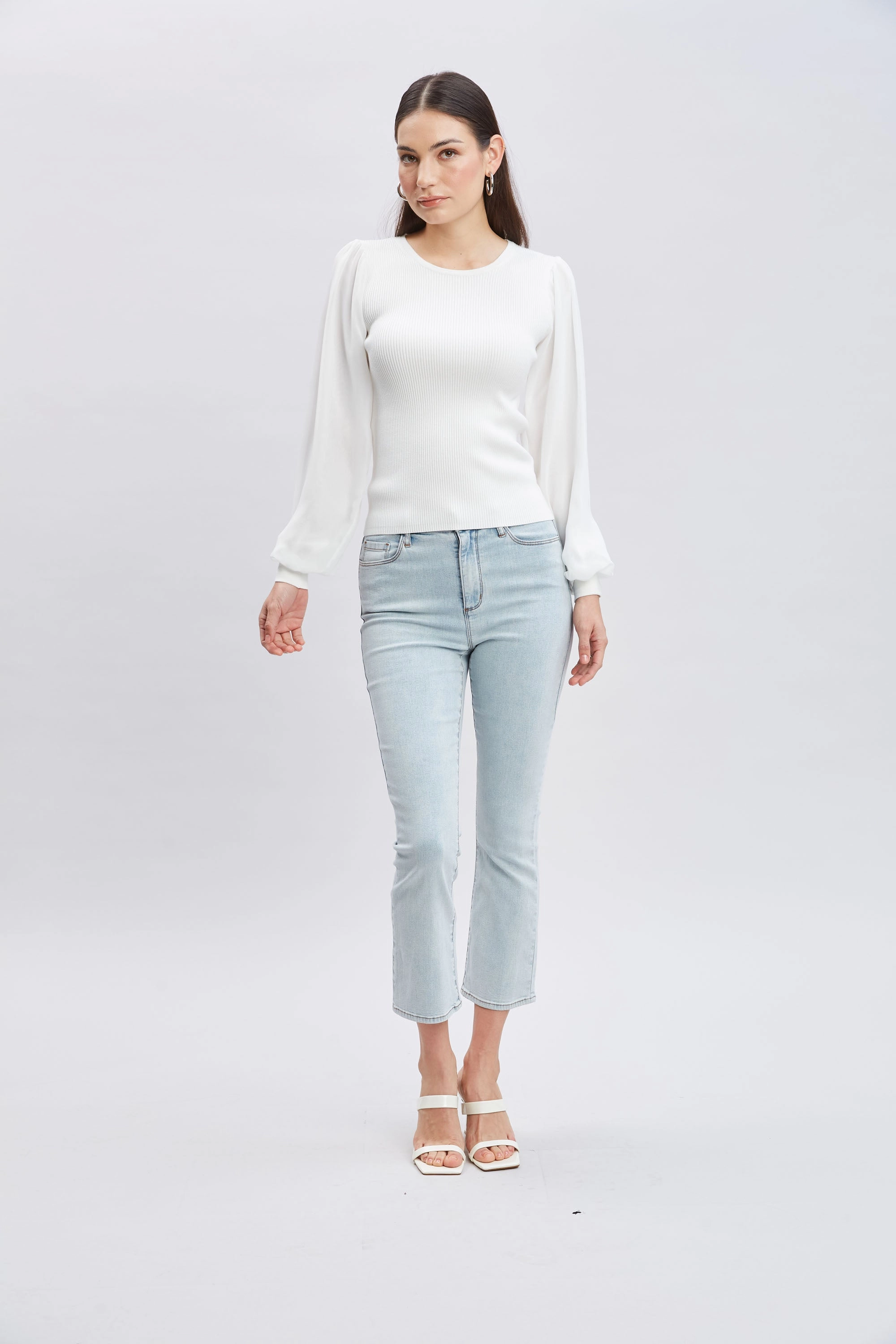 Chiffon Sleeve Rib Sweater