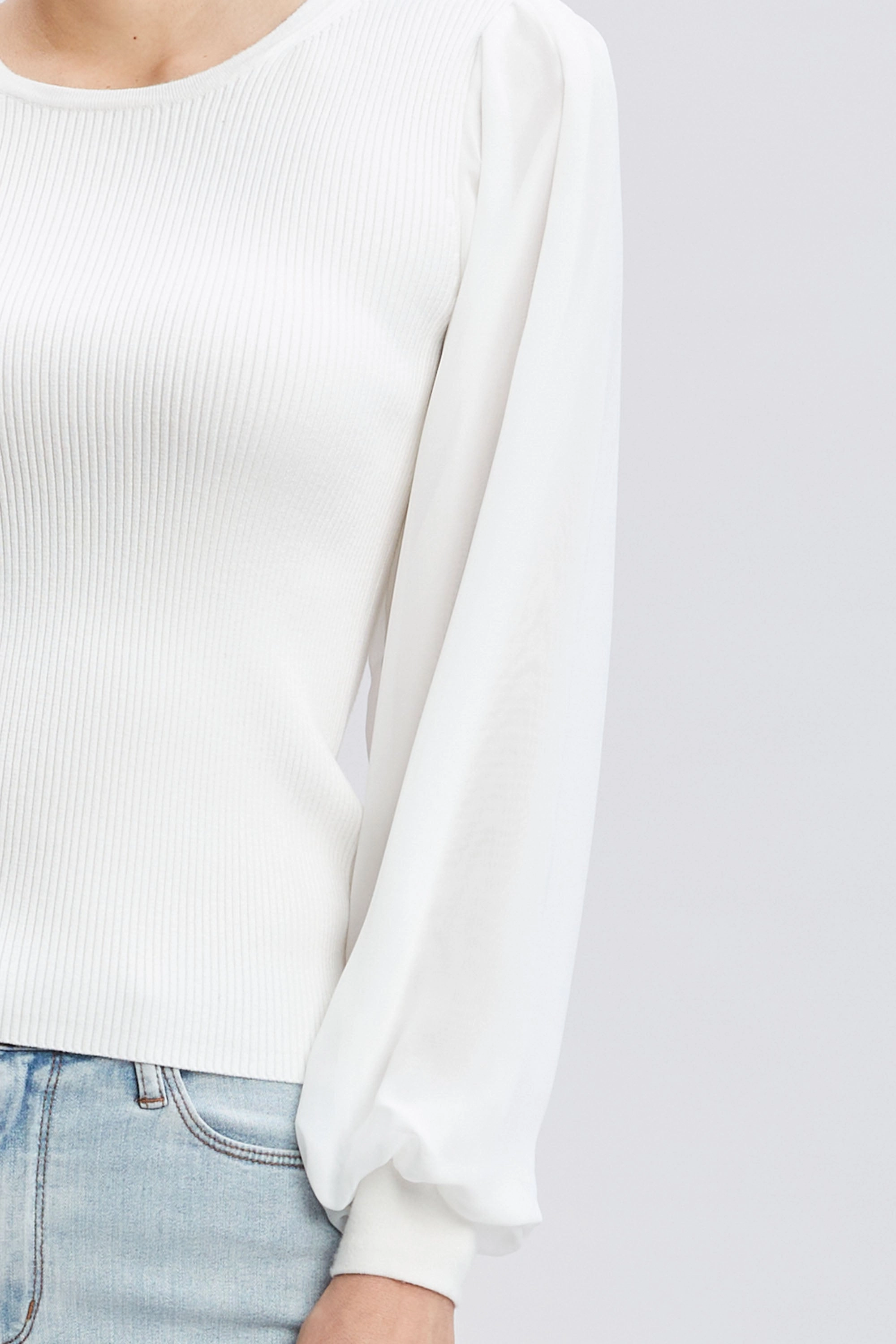 Chiffon Sleeve Rib Sweater