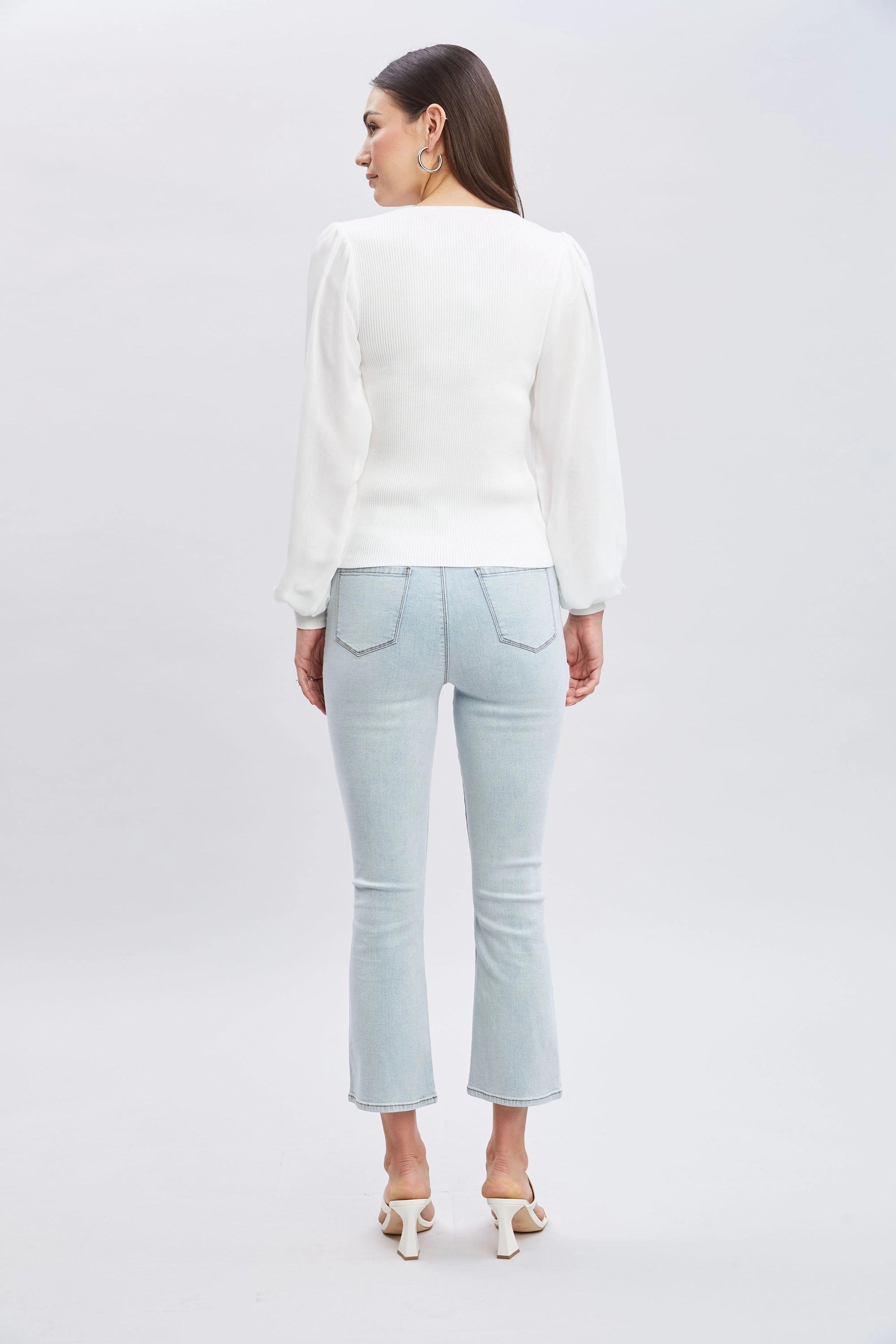 Chiffon Sleeve Rib Sweater