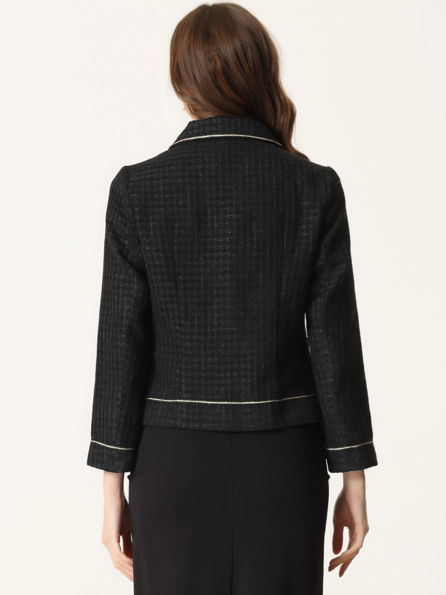 Collared Long Sleeve Contrast Trim Button Down Work Short Jacket