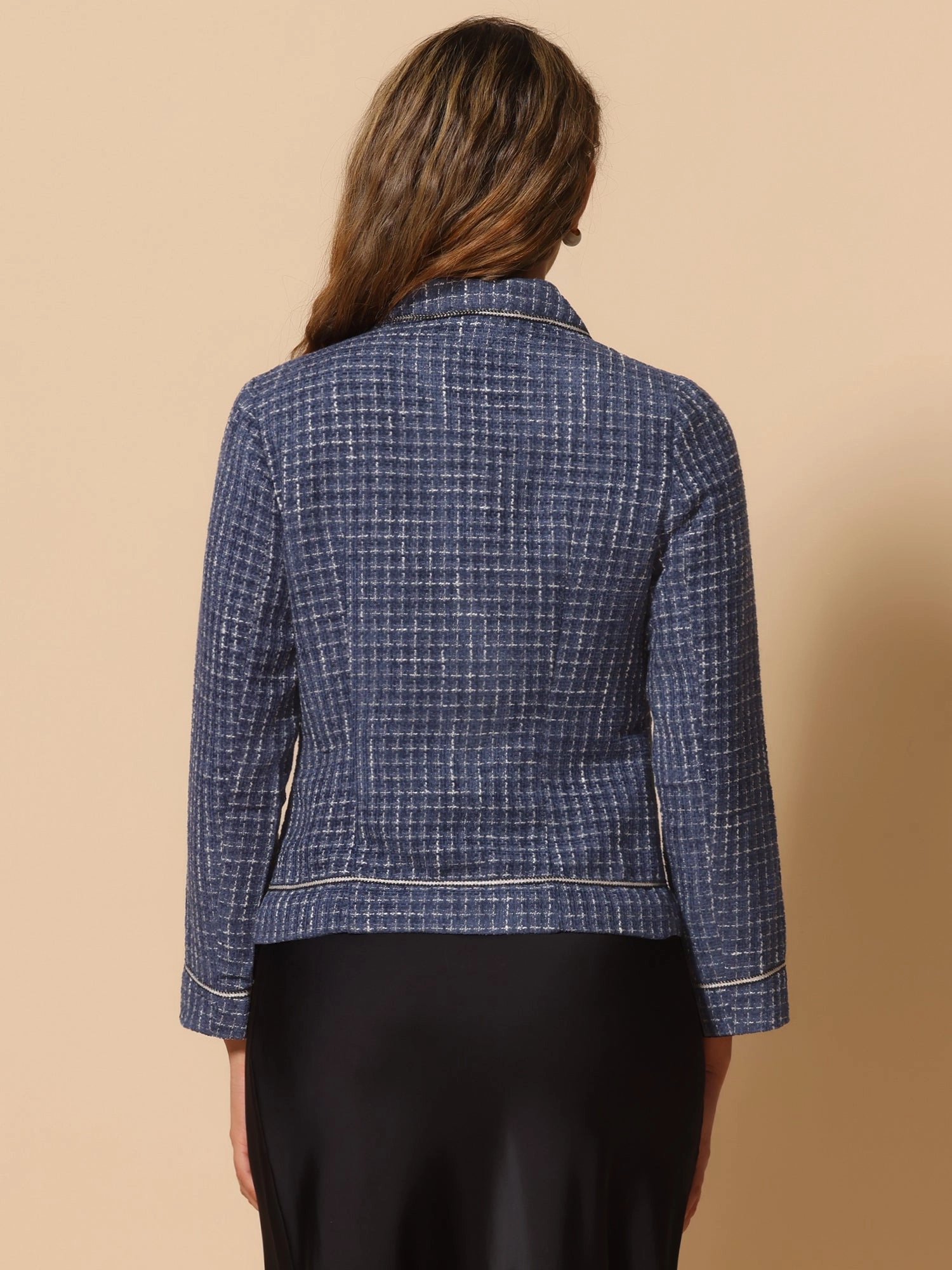 Collared Long Sleeve Contrast Trim Button Down Work Short Jacket
