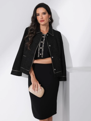 Collared Long Sleeve Contrast Trim Button Down Work Short Jacket