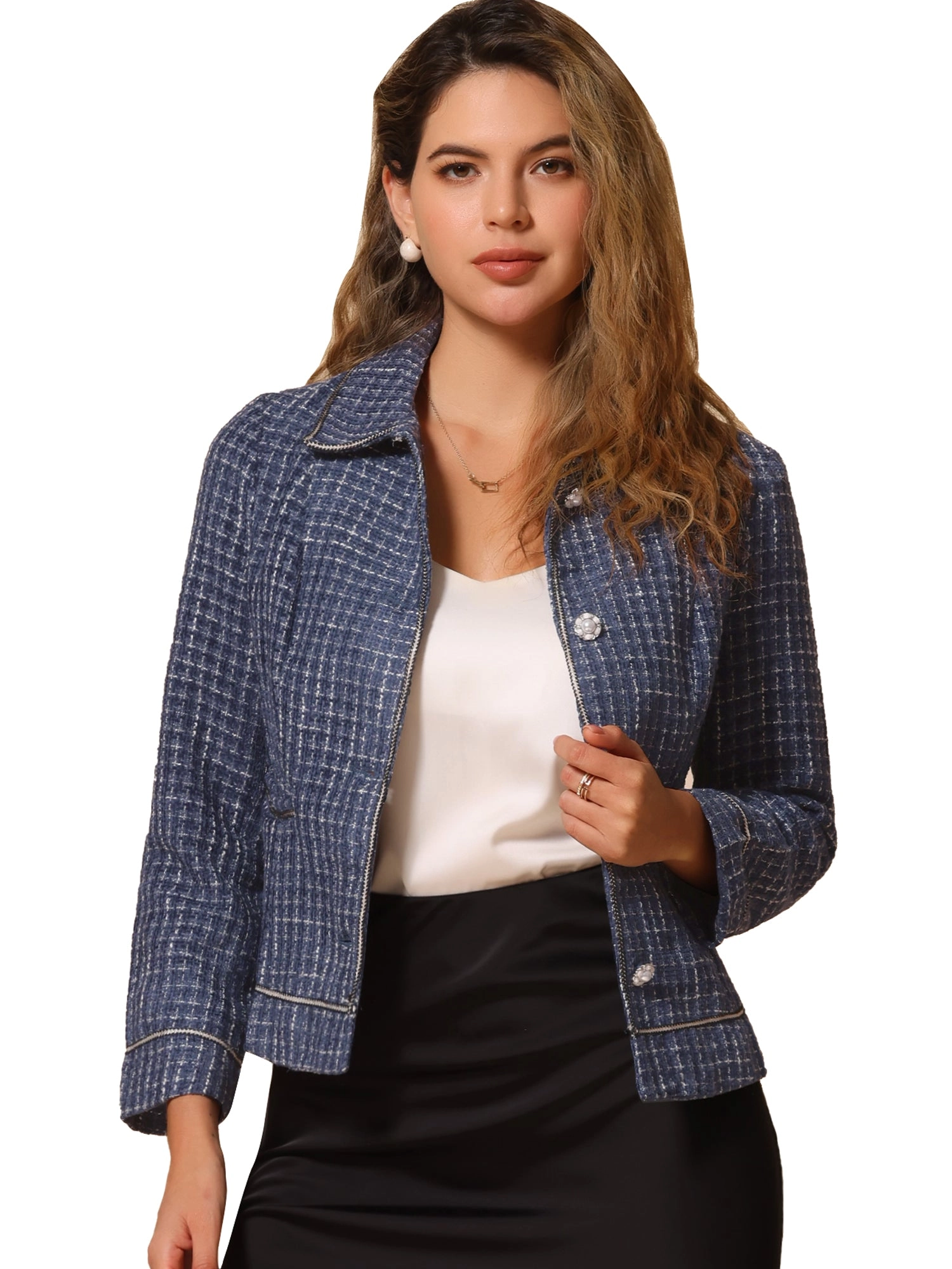 Collared Long Sleeve Contrast Trim Button Down Work Short Jacket