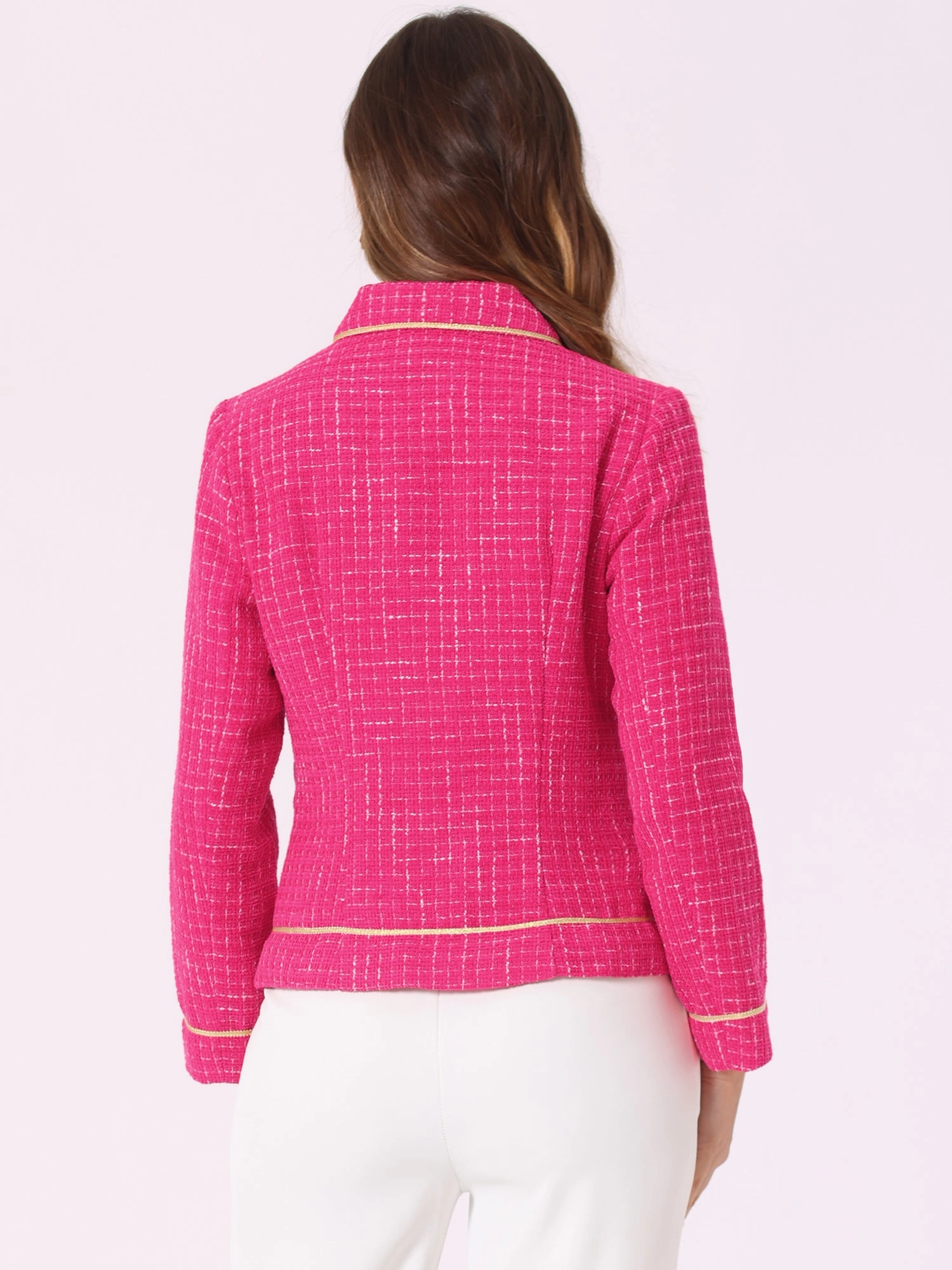 Collared Long Sleeve Contrast Trim Button Down Work Short Jacket