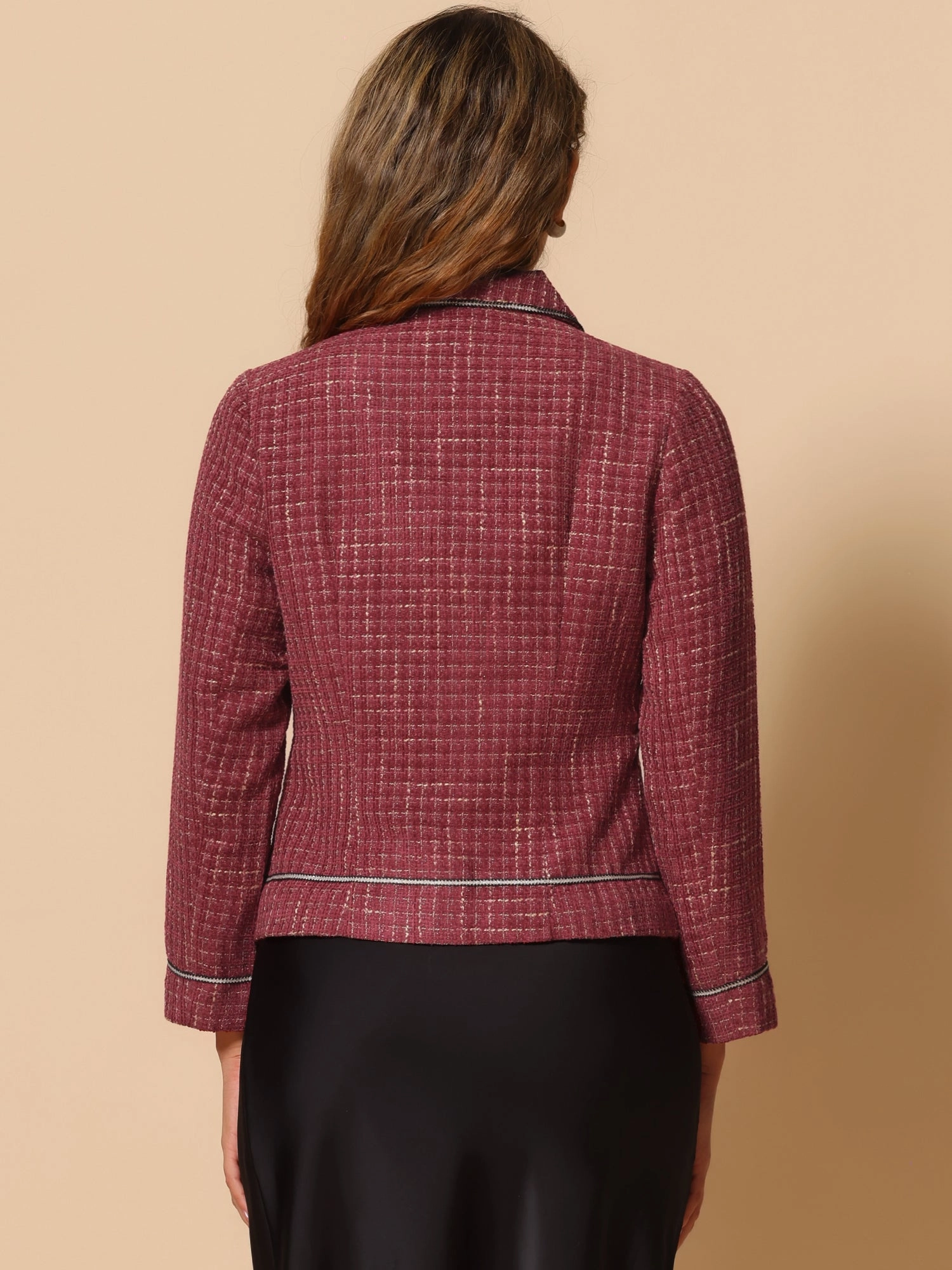 Collared Long Sleeve Contrast Trim Button Down Work Short Jacket