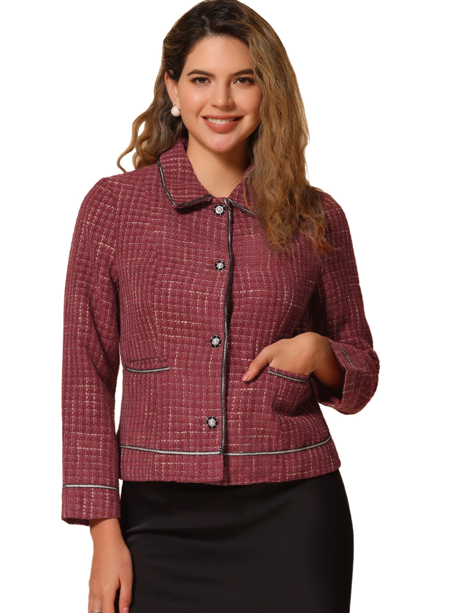 Collared Long Sleeve Contrast Trim Button Down Work Short Jacket