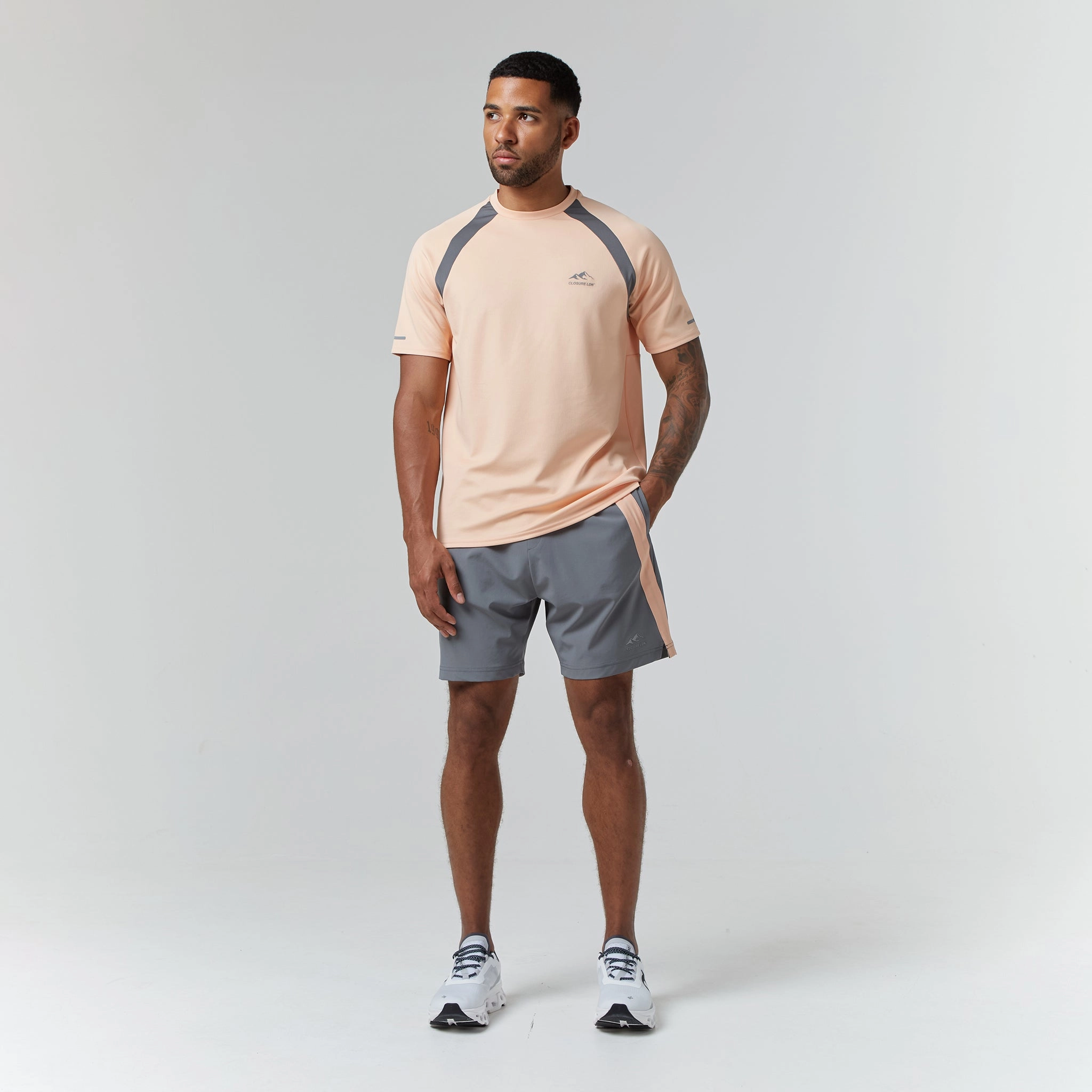 Cut & Sew Stripe Training Twinset | Peach Charcoal