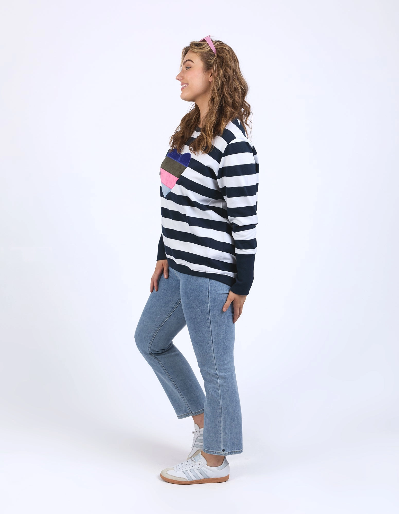 Elm Liner Heart Crew Navy White Stripe