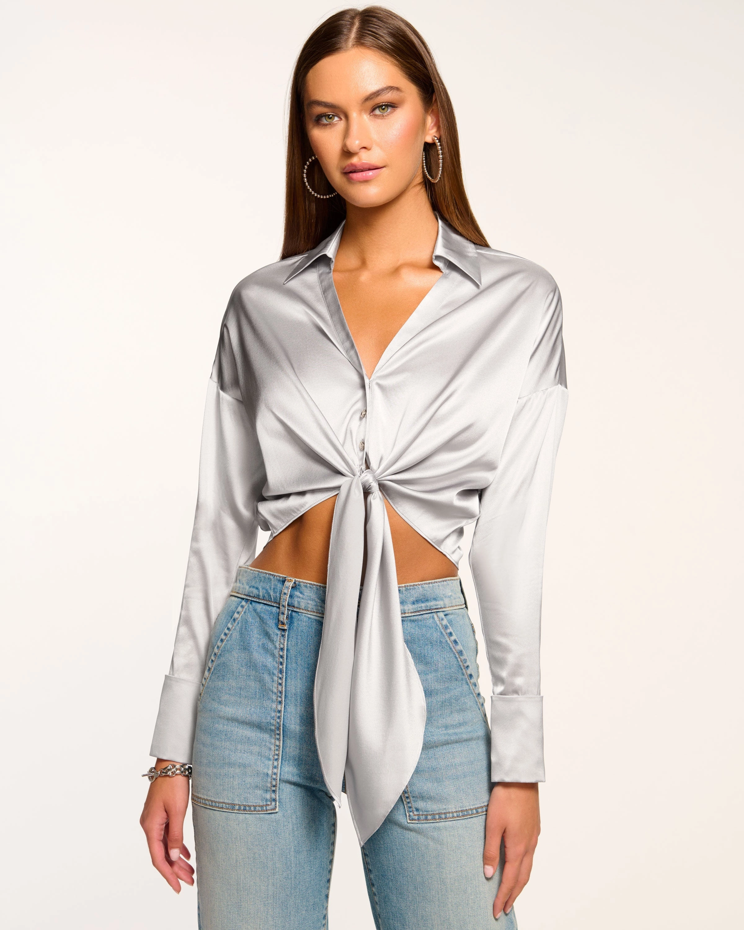 Farrah Silk Tie-Front Blouse